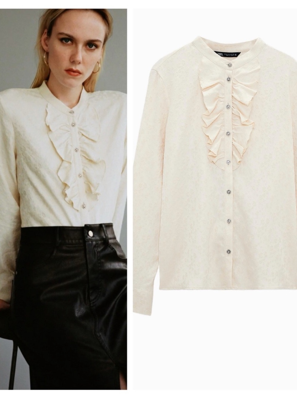 Nfs❌ZARA jacquard ruffled romantic blouse with jewel buttons - Picture 2 of 10